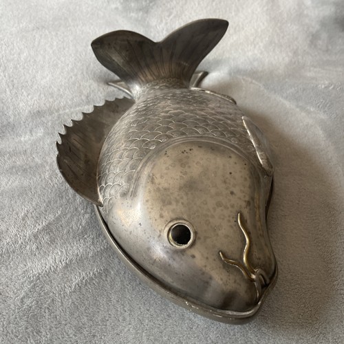 19th century Antique Chinese Pewter Carp Koi Lidded Fish Tureen Server Kulangyu - Picture 7 of 22