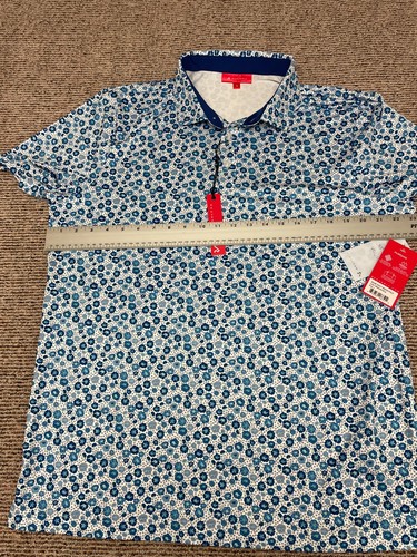 Redvanly Polo Shirt Mens Large Blue Mazarine Beech Floral Print Golf Athletic - Picture 9 of 9