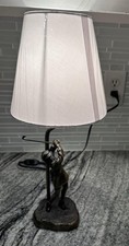 18 Inch Tall Small Golf theme Lamp with white Shade And Woman Golfer Statue
