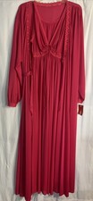 Vtg Miss Elaine Pink Lace Trim Full-Length Nightgown Sz M Nylon Sleepwear
