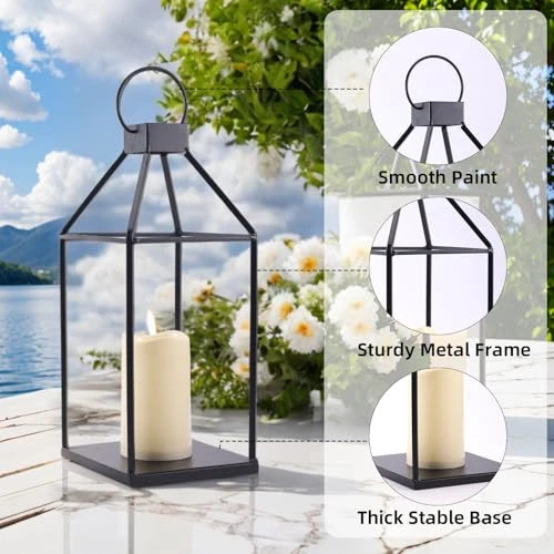 Lanterns Decorative Indoor for Fireplace Decor Black Metal Candle Lantern for - Picture 4 of 8