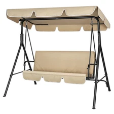 3-Seat Swing Glider Chair with Removable Cushion & Canopy, Steel Frame Stand