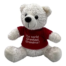 White Plush Teddy Bear Stuffed Animal The Worlds Great Grandma Shirt Flomo 7"