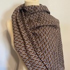 J. McLaughlin Women's Brown Blue Wool Fringe Scarf Wrap | 70"x30"