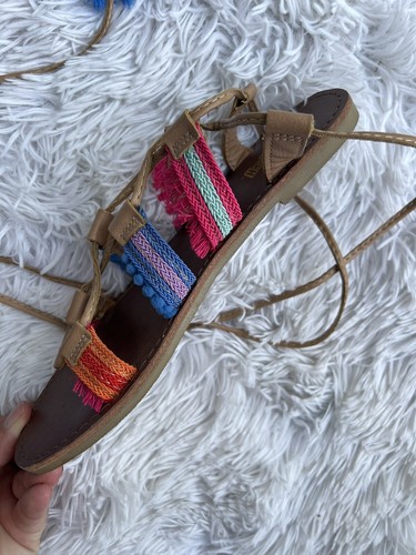 Multicolor Boho Gladiator Sandals Flats Sz 7.5 Festival Tassels Summer Travel - Picture 14 of 15