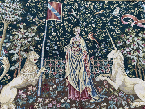 Wandteppich Italy Gobelin La dama e unicorno Gusto Arazzo GrünTapisserie 125x90 - Picture 2 of 11