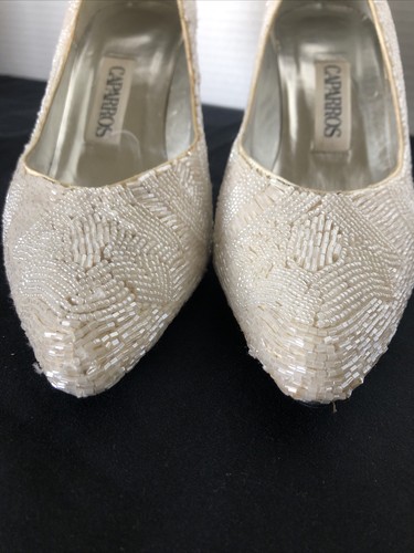 Caparros Ivory Silk Beaded Dress Heels Shoes Size 8.5 B Wedding Formal Party 🎉 - Picture 14 of 24