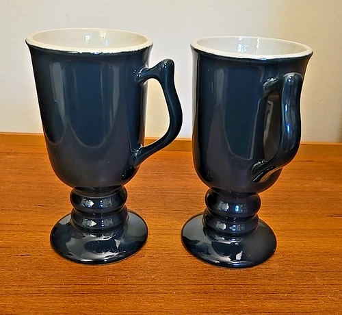 Two Vintage HALL #1273 Dark Teal Irish Coffee Ceramic Mugs Made in USA Excellent