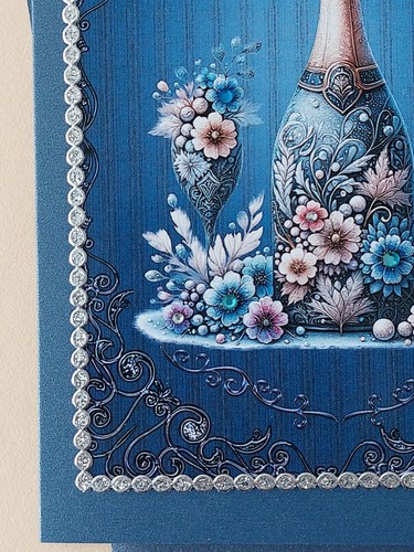 Glückwunsch Karte mit Umschlag Handarbeit Champagnerflasche/Sektglas Grusskarte  - Bild 8 von 22