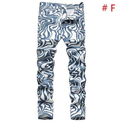 Moda Para hombres Jeans Elastizados Calce Ajustado Pantalones Informales Largos Estampados Denim Pantalones - Imagen 21 de 38