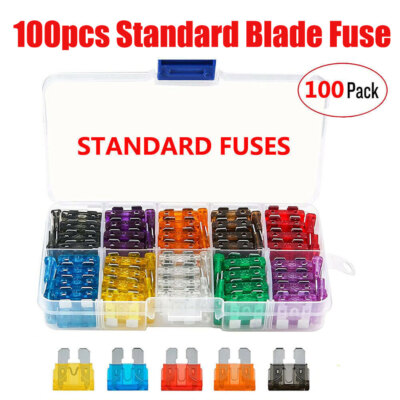 #ad 100pcs Standard Blade Fuse Assortment Auto Car Motorcycle SUV FUSES Kit APM ATM $6.99