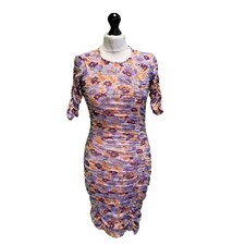 Zara Bodycon Mesh Dress New Pink Purple Ruched Short Sleeve BNWOT XS 6