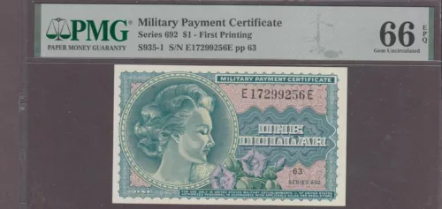 US MPC  $1 Dollar Note Series 692  First Printing PMG 66EPQ