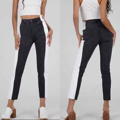 EB Denim Black/White Jeans Two Tone Upcycled XXS