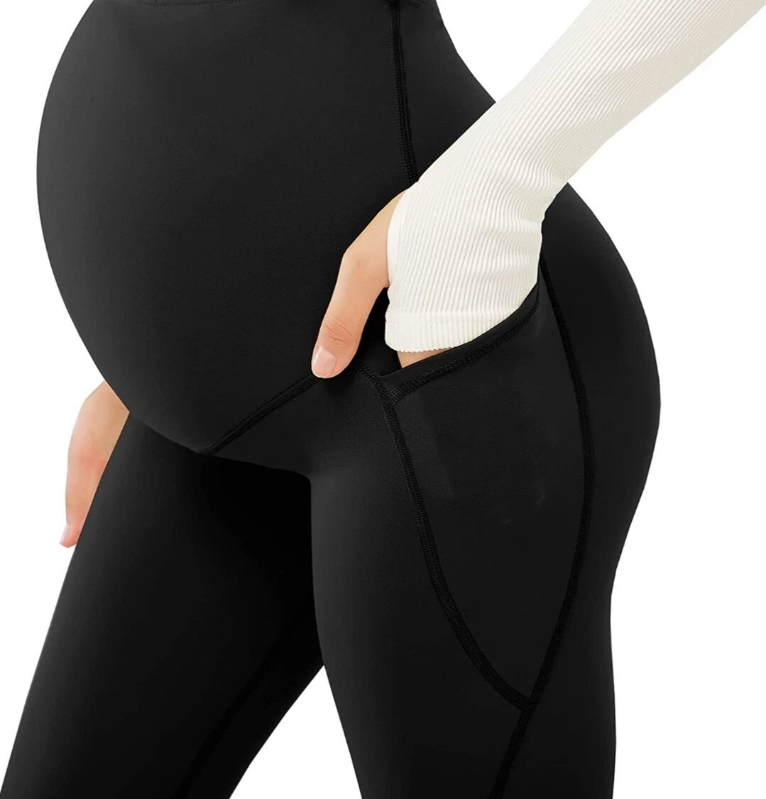 JOYSPELS Maternity Leggings Over The Belly with Pockets Non-See