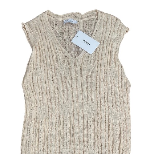 SAGE Women Knitted Stretchy Beige Beach Wear Maxi Dress Size M V Neck Back Slit - Picture 2 of 10