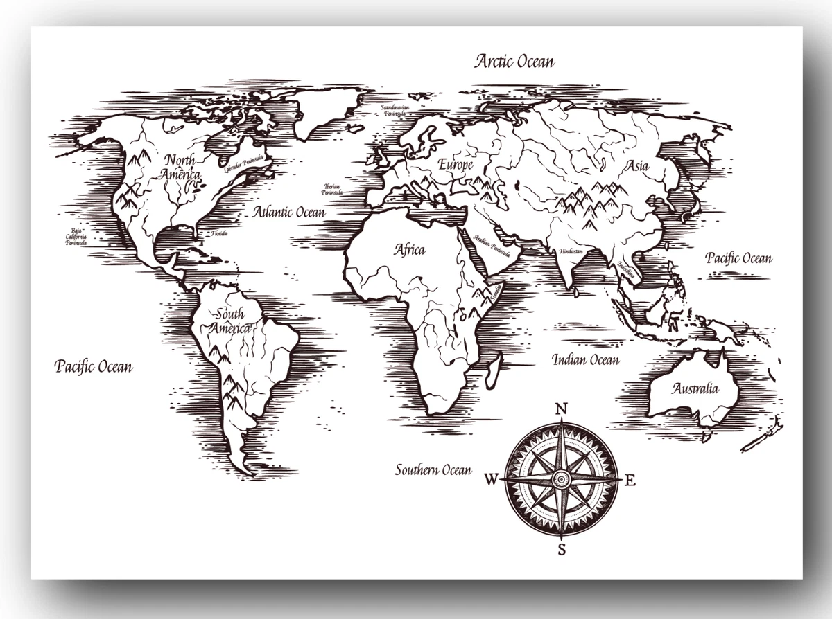 World Map To Print Black And White