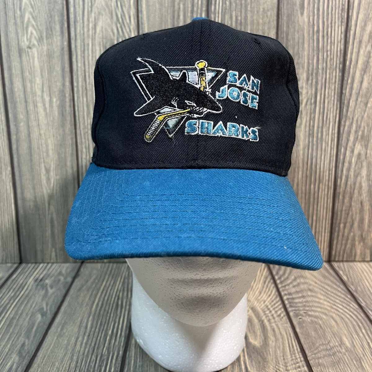 Vintage 90s San Jose Sharks Starter Snapback Hat Cap NHL Hockey Black Blue