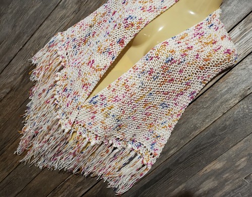 NEW Cream Ivory Flecked Speckled Knit Shawl Wrap Scarf Boho Hippie Knitted - Picture 5 of 9