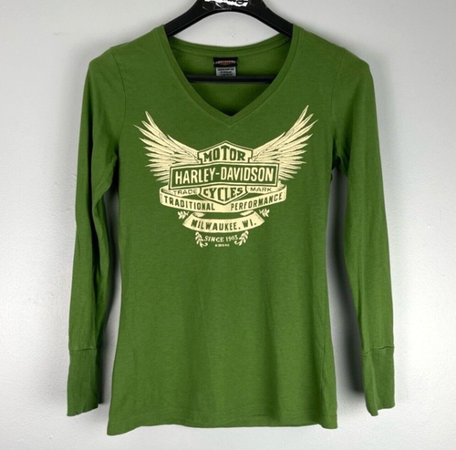 Harley Davidson Top Womens XL Olive Boswell Music City Graphic Tee Y2K Grunge