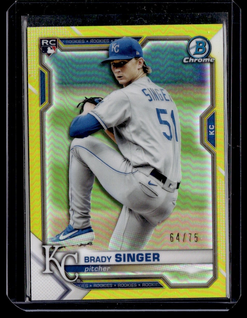 2021 Bowman Chrome Yellow Refractor Brady Singer RC 64/75 Kansas City Royals #43