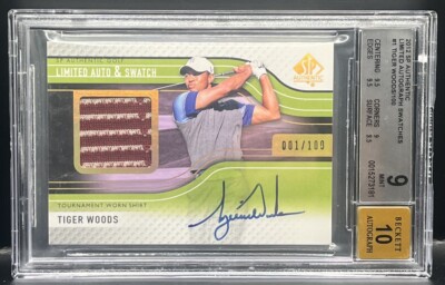2012 Tiger Woods SP Authentic Red Patch Auto 1/100 - BGS 9 - Auto 10 #1 eBay 1/1