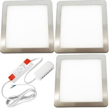 Image of 3x BRUSHED NICKEL Slim Square Under Cabinet Light & Driver - Natural White LED