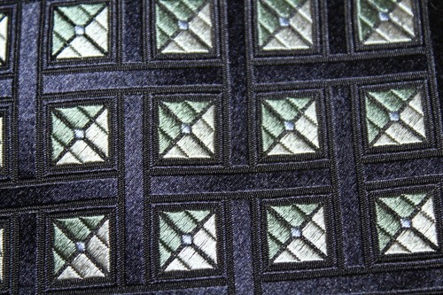 Mens Silk Necktie Roberto Villini Designer Blue Gray Geometric 58L 3.7/8W - Picture 2 of 11