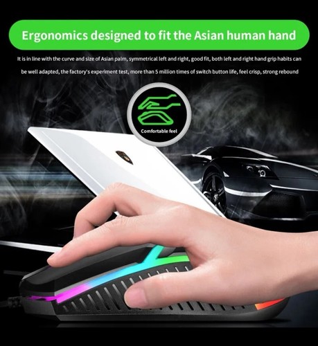 Mouse Wired Ergonomic Gaming Mouse LED Backlit RGB Optical USB for Laptop PC UK - Picture 2 of 6