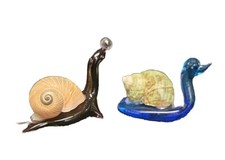 2 Snail Hand Blown Glass And Shell 2" Long Kitch