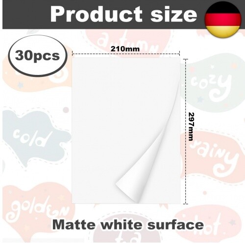 30 Stk A4 Selbstklebende Folien Bedrucken Klebefolien Druckerpapier Wasserfest - Bild 2 von 7