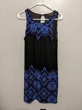 White House Black Market Women's Small Dress Blue Black Geometric Shift Lined