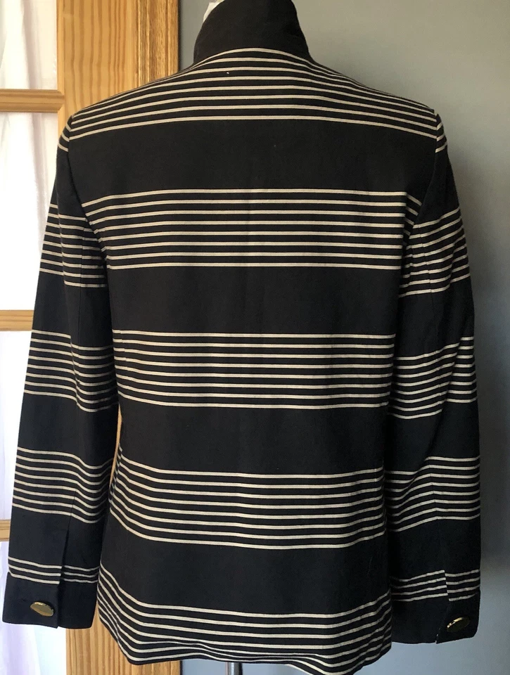Y2K Jones носить в полоску Blazer куртка женщин Sz M на пуговицах черное золото Academia - Изображение 3 из 4