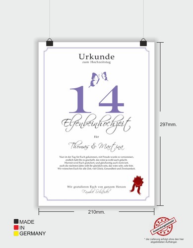 Hochzeitstag Geschenk Urkunde 1-80 Hochzeitstag Ehejubiläum wählbar - Bild 102 von 567