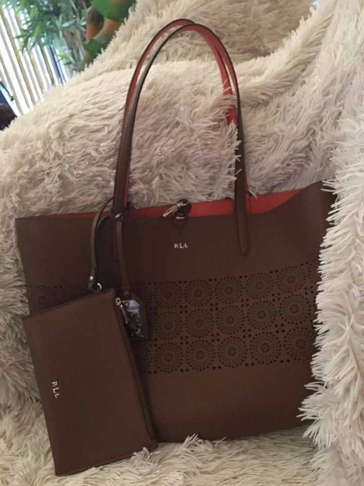 Ralph Lauren Littlebury Bolso de Mano y Bolsa Reversible Bourbon Naranja Nuevo Foto 2 de 4