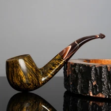 MUXIANG Briar Wooden Tobacco Pipe 9mm Filter Smooth Wood Pipe Bent Acrylic Stem
