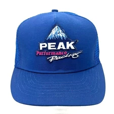 Vintage Peak Performance Racing Trucker Hat Blue Mesh Snapback USA 90s