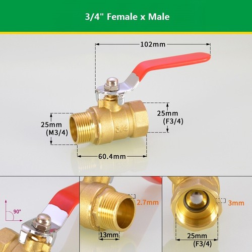 Brass Ball Valve BSP 1/4" 3/8" 1/2" 3/4" Female/ Male Thread Long Lever Handle - Picture 15 of 16
