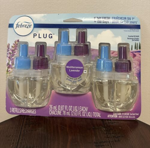 Febreze Fade Defy PLUG Air Freshener Oil Refill Mediterranean Lavender (3) .87oz