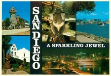 Postcard 5 Views of San Diego, California - Lighthouse, Koala