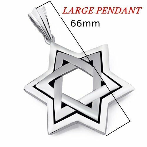 MENDEL Large Mens Stainless Steel Jewish 6 Point Star of David Pendant Necklace - Picture 4 of 5