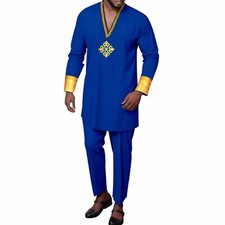 Men's African 2 Piece Set Traditional Shirt and Pants Set Suit Middle East Suit