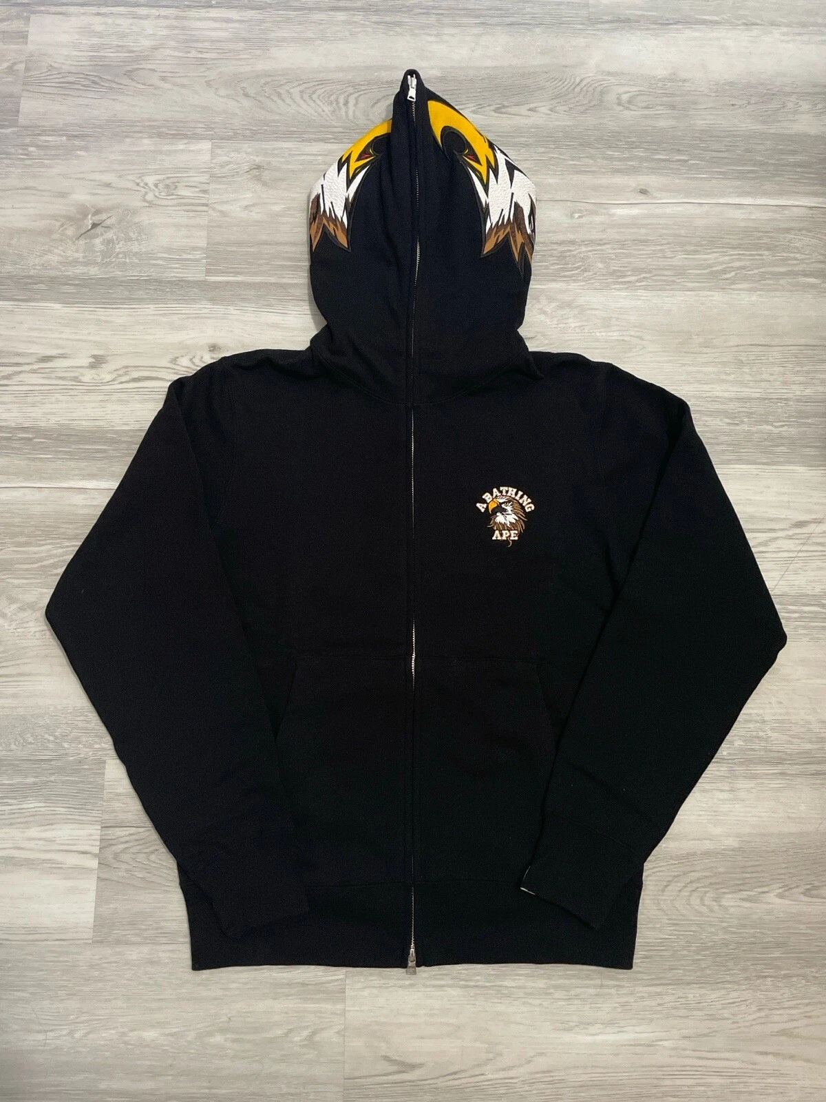 A BATHING APE (BAPE) Felpa con cappuccio aquila cerniera intera Bape taglia grande nuova con etichette