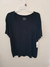 Womens Time And Tru Size Medium 8-10 Black Washed Scoop Neck T-shirt NWT