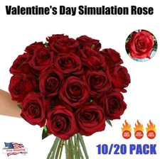 20pcs Red Roses Artificial Flowers Realistic Rose Bouquet Festive Wedding Party