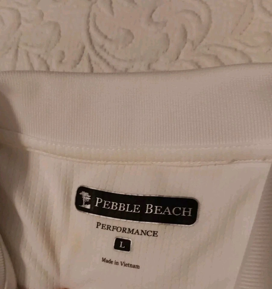MEN'S PEBBLE BEACH WHITE KNIT GOLF POLO DRY-LUXE PERFORMANCE SZ L  - Изображение 2 из 4