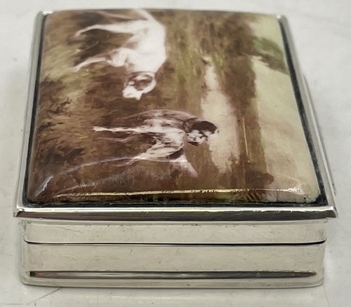 Sterling Silver & Enamel Pill Box with Dog Motifs - Picture 4 of 7