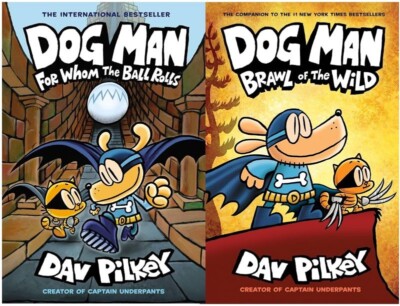 2 DOG MAN Hardcover Books Brawl of the Wild & For Whom The Ball Rolls Dav Pilkey