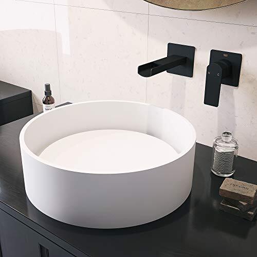Lotus – 16 in. L X 16 in. W X 5 in. H Round Matte Stone Vessel Bathroom Sink in Matte White Finish– VIGO