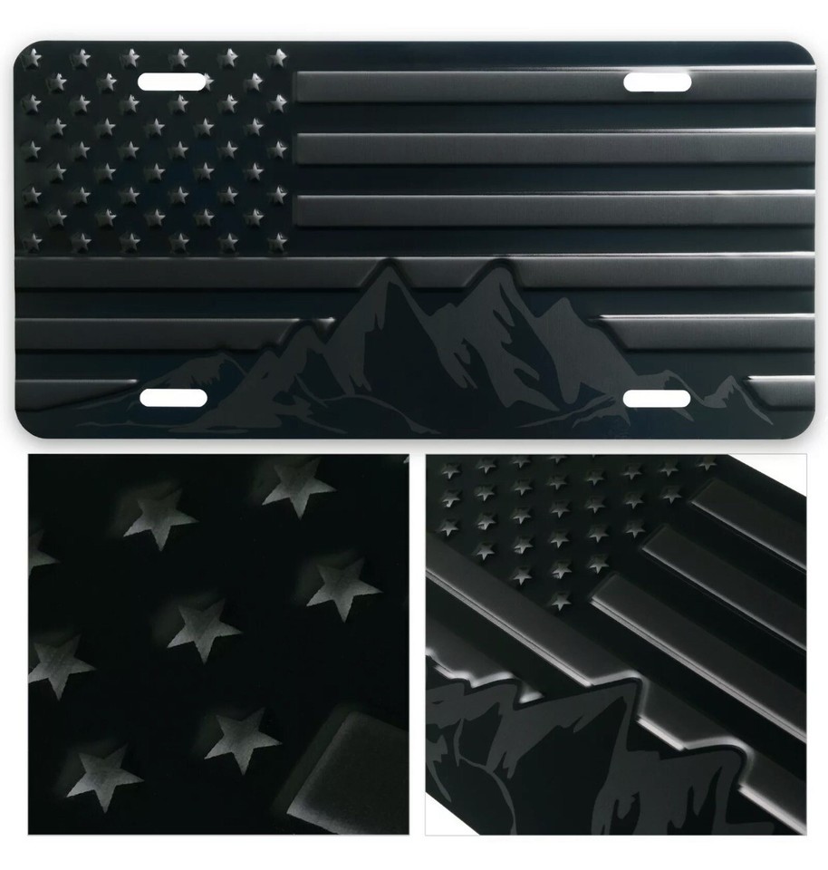 Not Made In China Almost Invisible Hidden American Flag License Plate Matte Black On - Foto 6